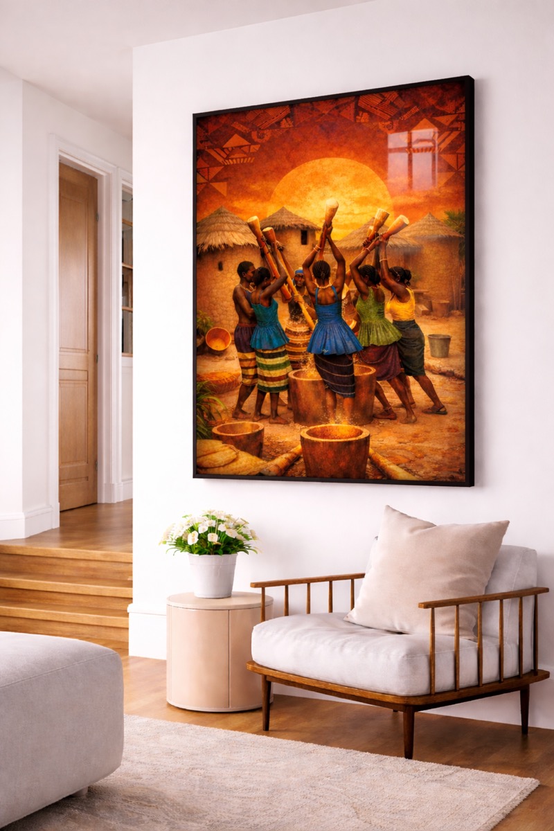 Tableau peint à la main, femmes africaines qui dansent, dans un salon